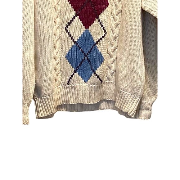 Eddie Bauer Vintage Argyle Pattern Crewneck Sweater Cream Size L Tall 90s Preppy - Picture 5 of 10